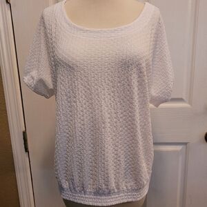 New Ann Taylor Loft Top White Textured Stretchable Short Sleeve Medium $49